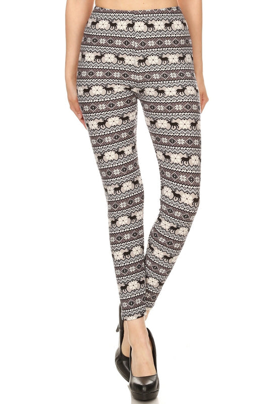 Black and White Multi Pattern Reindeer Legging