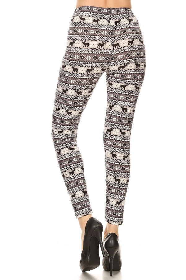 Black and White Multi Pattern Reindeer Legging