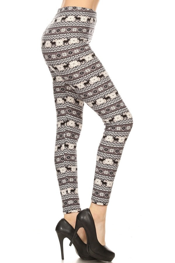 Black and White Multi Pattern Reindeer Legging