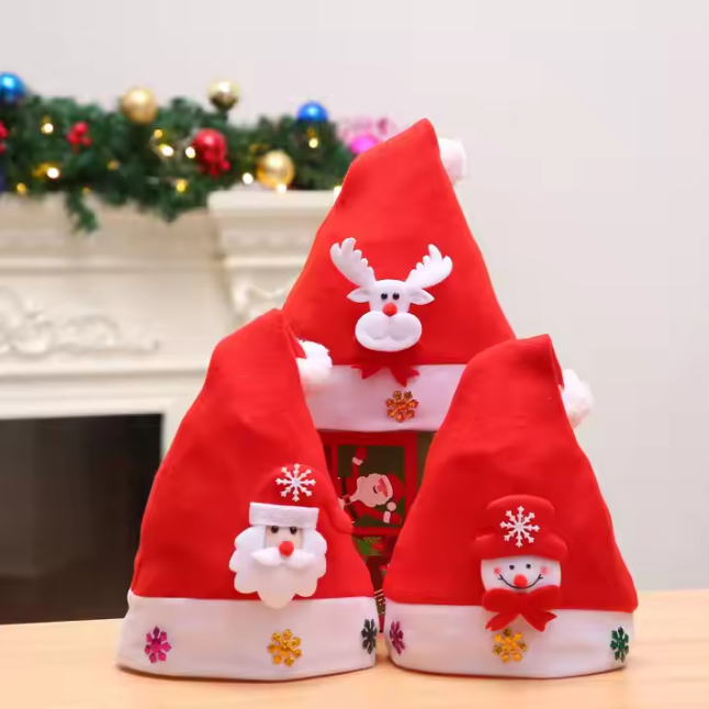 3 Pack 3 Variations Cute flannel christmas hat red Santa, SnowMan, Antlers Christmas hats