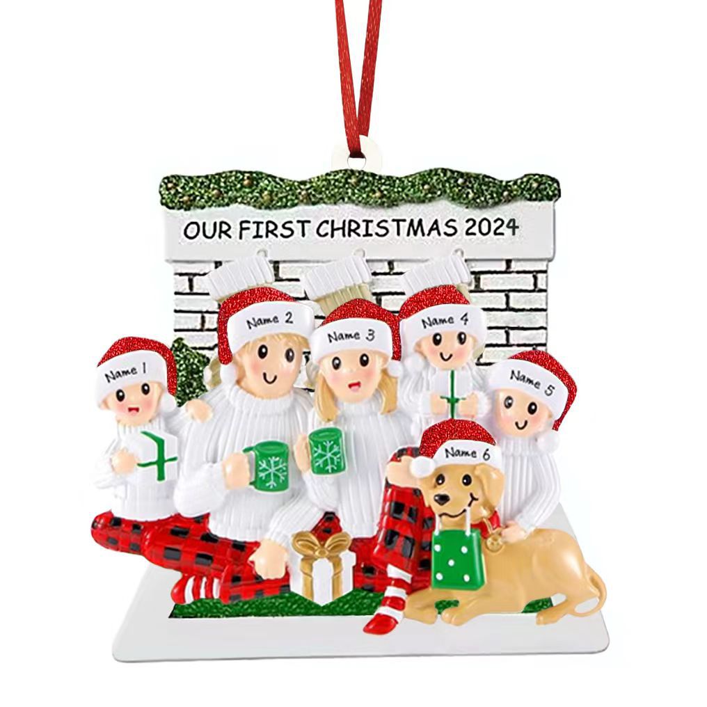 Personalized Couple with Dog Christmas Ornament 2024 | Customized Fireplace Family of 2/3/4/5 with Puppy Xmas Tree Decorations