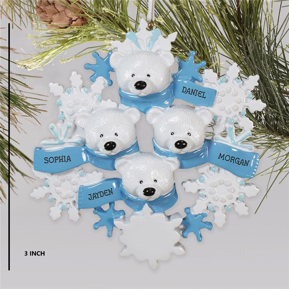 Personalized Christmas Ornament for Tree – Custom Gift Wrapped Polar Bear Ornament 2/3/4/5/6