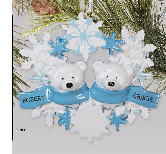 Personalized Christmas Ornament for Tree – Custom Gift Wrapped Polar Bear Ornament 2/3/4/5/6