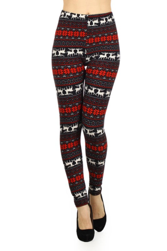 Black and Red Pattern with Reindeer Legging