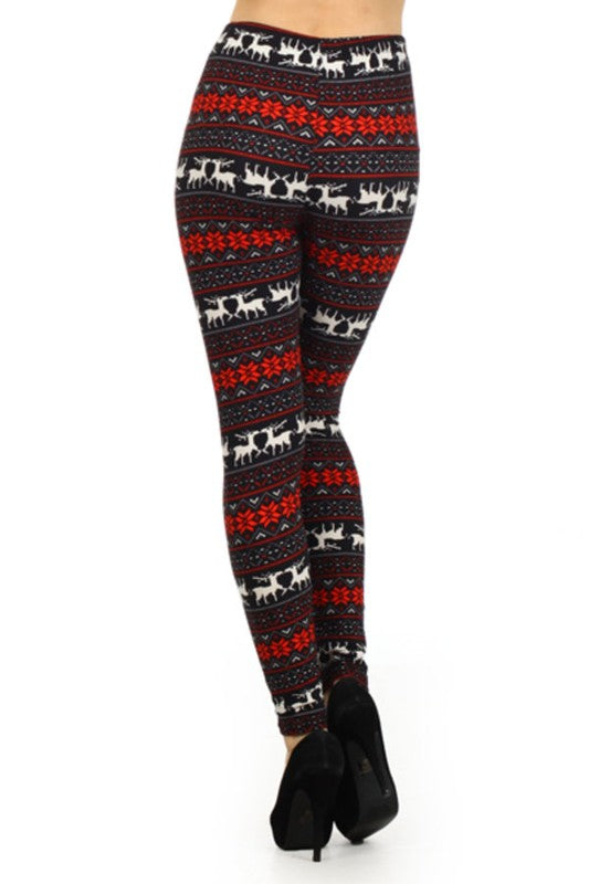 Black and Red Pattern with Reindeer Legging