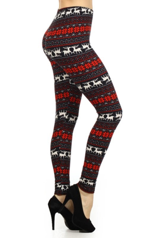 Black and Red Pattern with Reindeer Legging