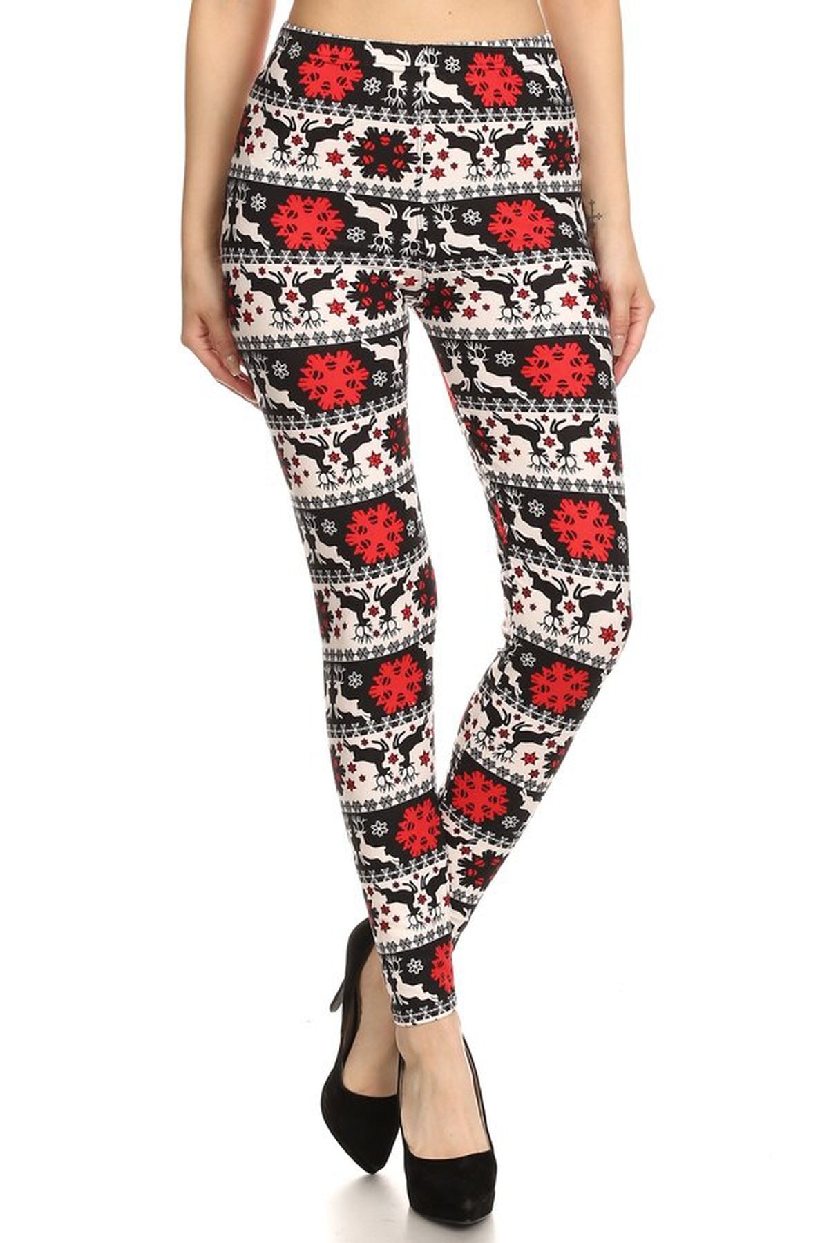 Black and White Pattern with Snowflake and Reindeer Legging