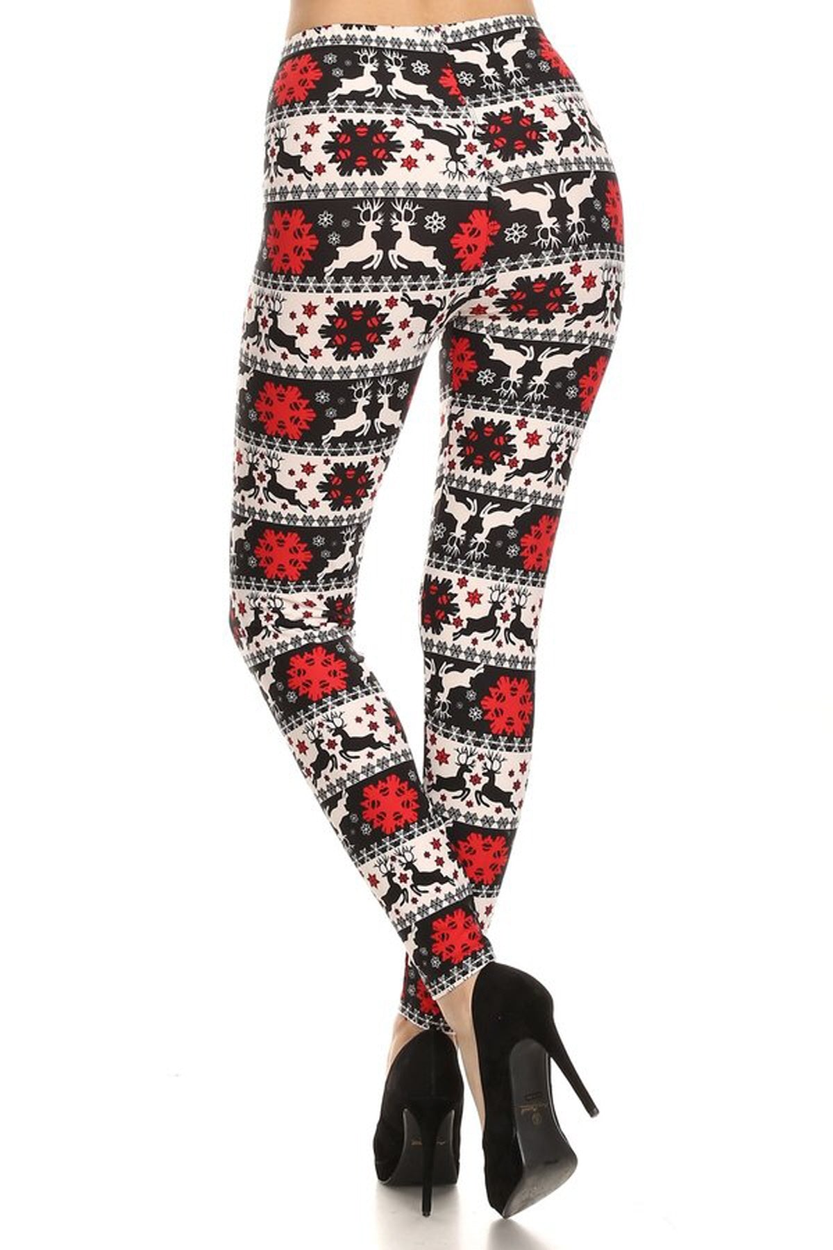 Black and White Pattern with Snowflake and Reindeer Legging