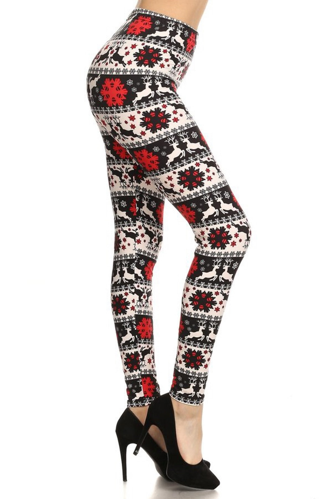 Black and White Pattern with Snowflake and Reindeer Legging