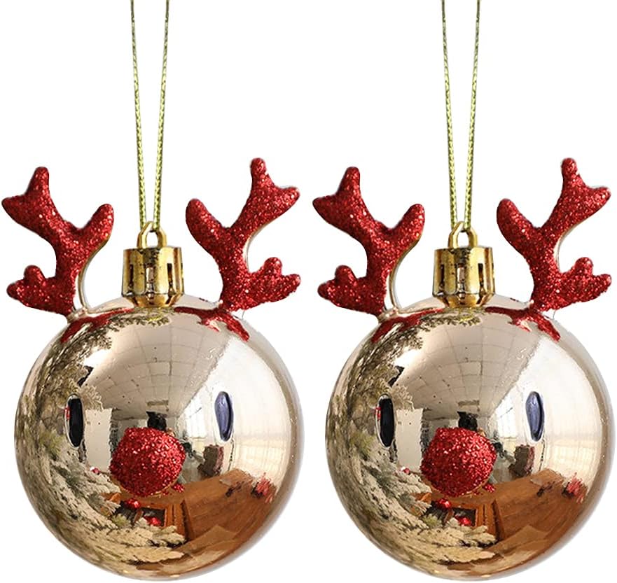 2 Pack Plastic Elk Christmas Tree Hanging Ornaments Deer Balls Pendant Baubles Decoration Supplies