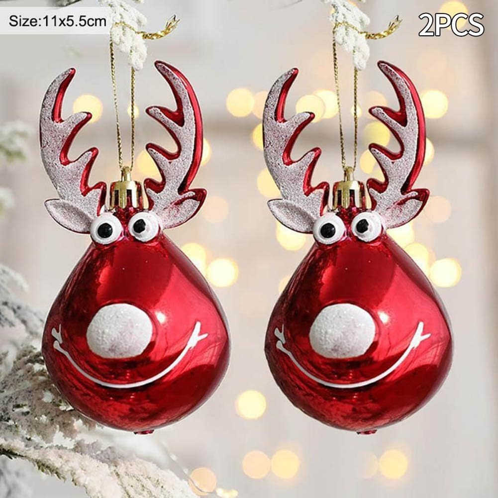 2 Pack Plastic Elk Christmas Tree Hanging Ornaments Deer Balls Pendant Baubles Decoration Supplies