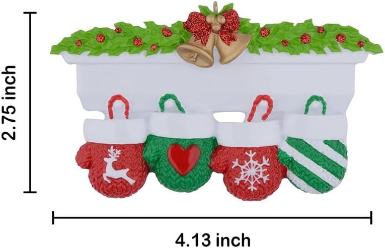 Personalized Fireplace Mantel Gloves Family of 2/3/4/5/6 Christmas Ornament for Xmas Tree Decor, Mitten Ornaments,