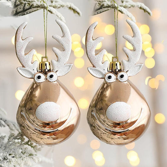 2 Pack Plastic Elk Christmas Tree Hanging Ornaments Deer Balls Pendant Baubles Decoration Supplies