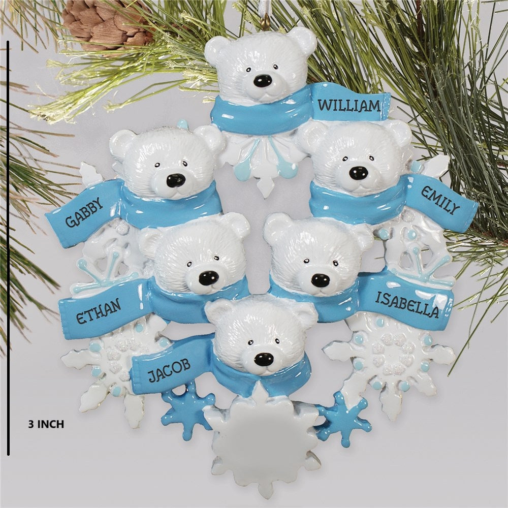 Personalized Christmas Ornament for Tree – Custom Gift Wrapped Polar Bear Ornament 2/3/4/5/6