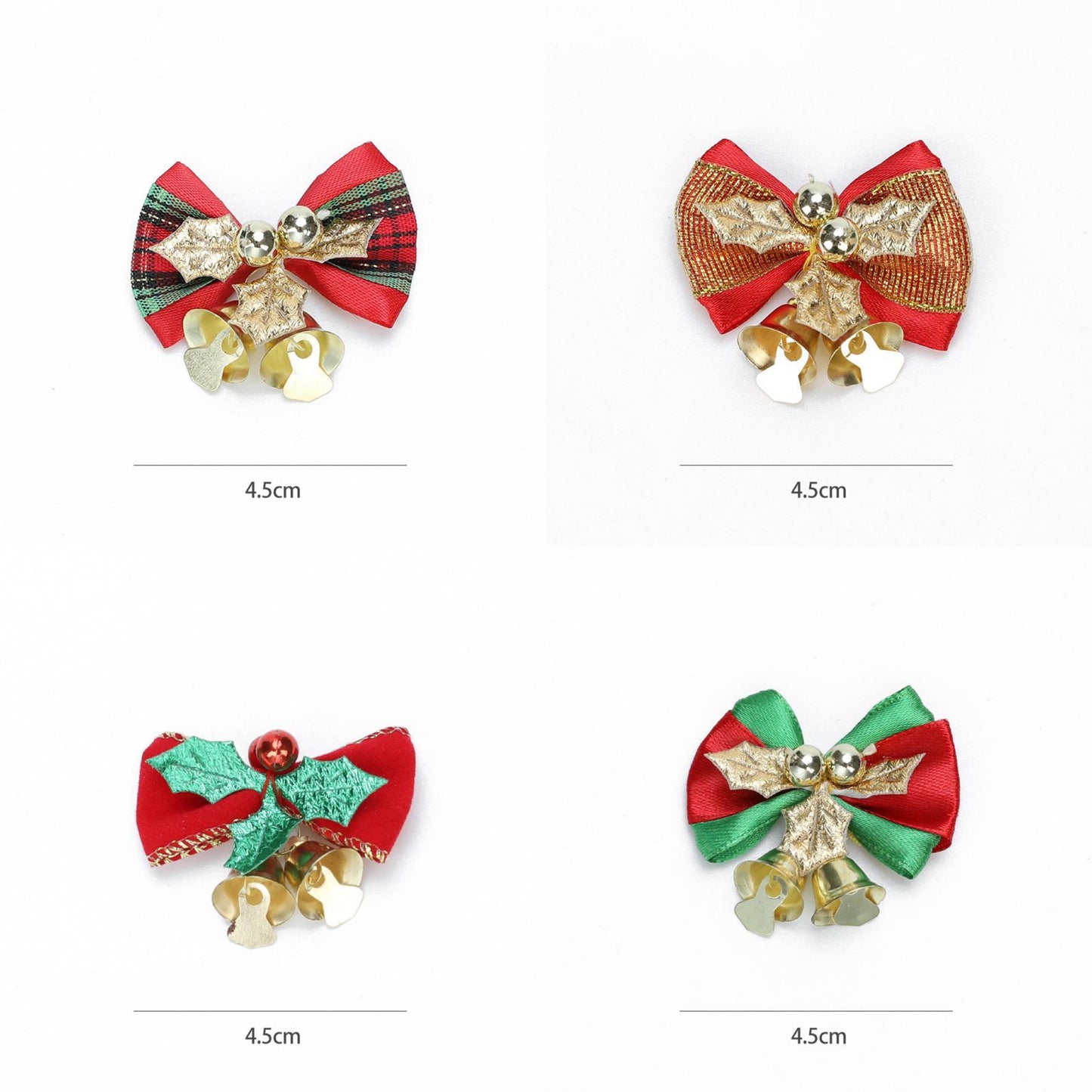 8 Pack with 4 different styles Holiday Decoration small christmas bow bell handmade ribbon Hanging Christmas Bow With Bell Hanging