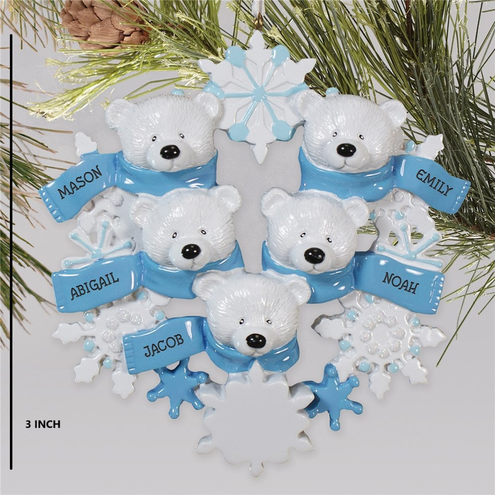 Personalized Christmas Ornament for Tree – Custom Gift Wrapped Polar Bear Ornament 2/3/4/5/6