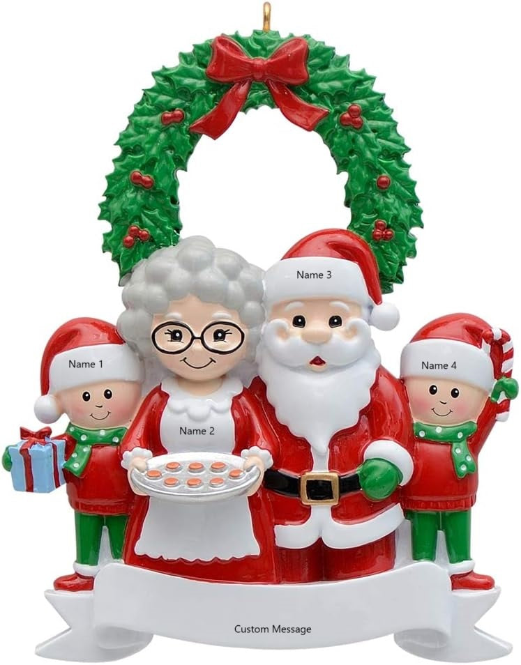 Personalized Christmas Ornaments - Santa and Mrs. Claus with 1/2/3/4/5 Kid Family Ornament - Unique Christmas Keepsake Gifts for Kids, Grandkids, Grandparents