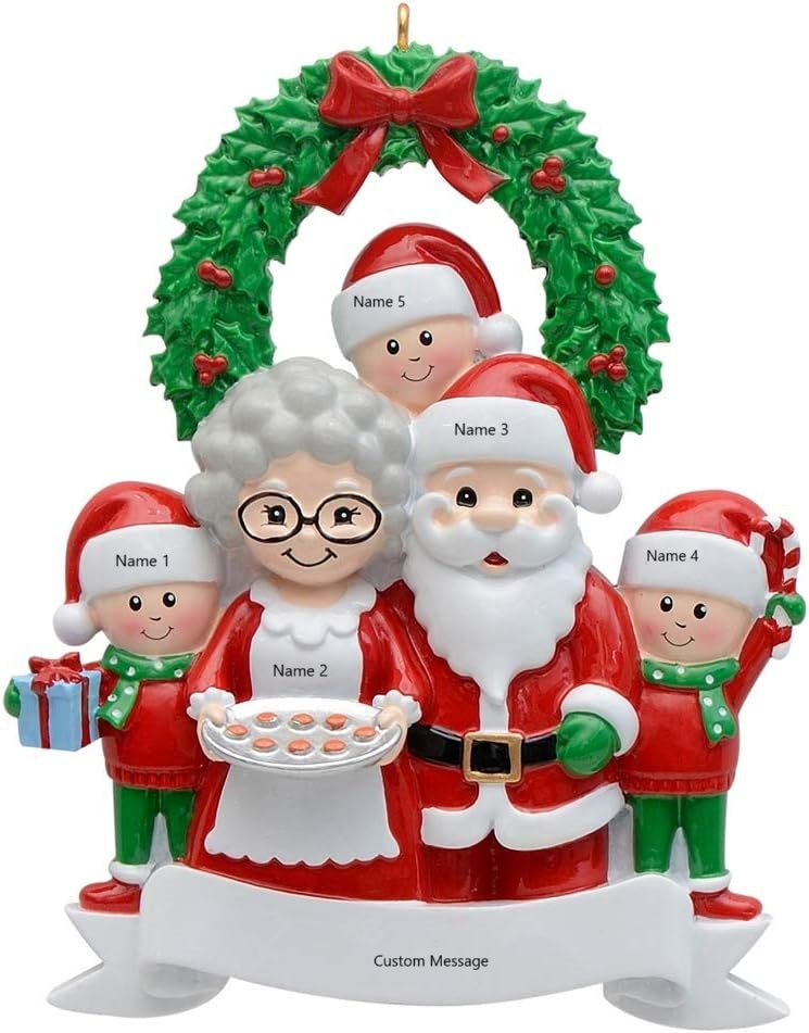 Personalized Christmas Ornaments - Santa and Mrs. Claus with 1/2/3/4/5 Kid Family Ornament - Unique Christmas Keepsake Gifts for Kids, Grandkids, Grandparents