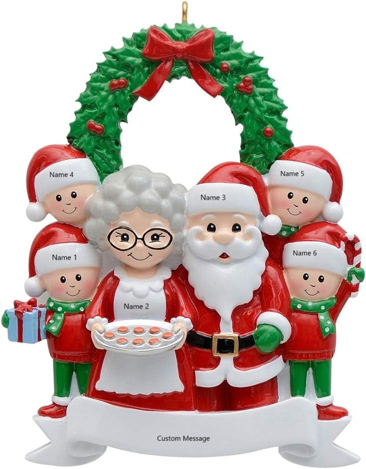 Personalized Christmas Ornaments - Santa and Mrs. Claus with 1/2/3/4/5 Kid Family Ornament - Unique Christmas Keepsake Gifts for Kids, Grandkids, Grandparents