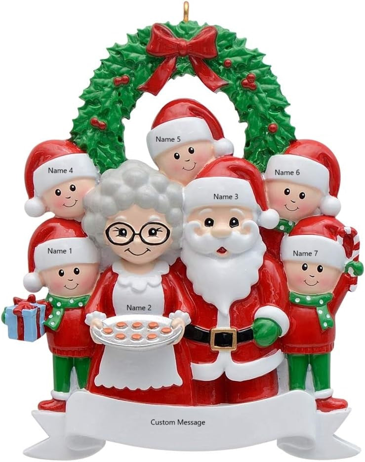 Personalized Christmas Ornaments - Santa and Mrs. Claus with 1/2/3/4/5 Kid Family Ornament - Unique Christmas Keepsake Gifts for Kids, Grandkids, Grandparents