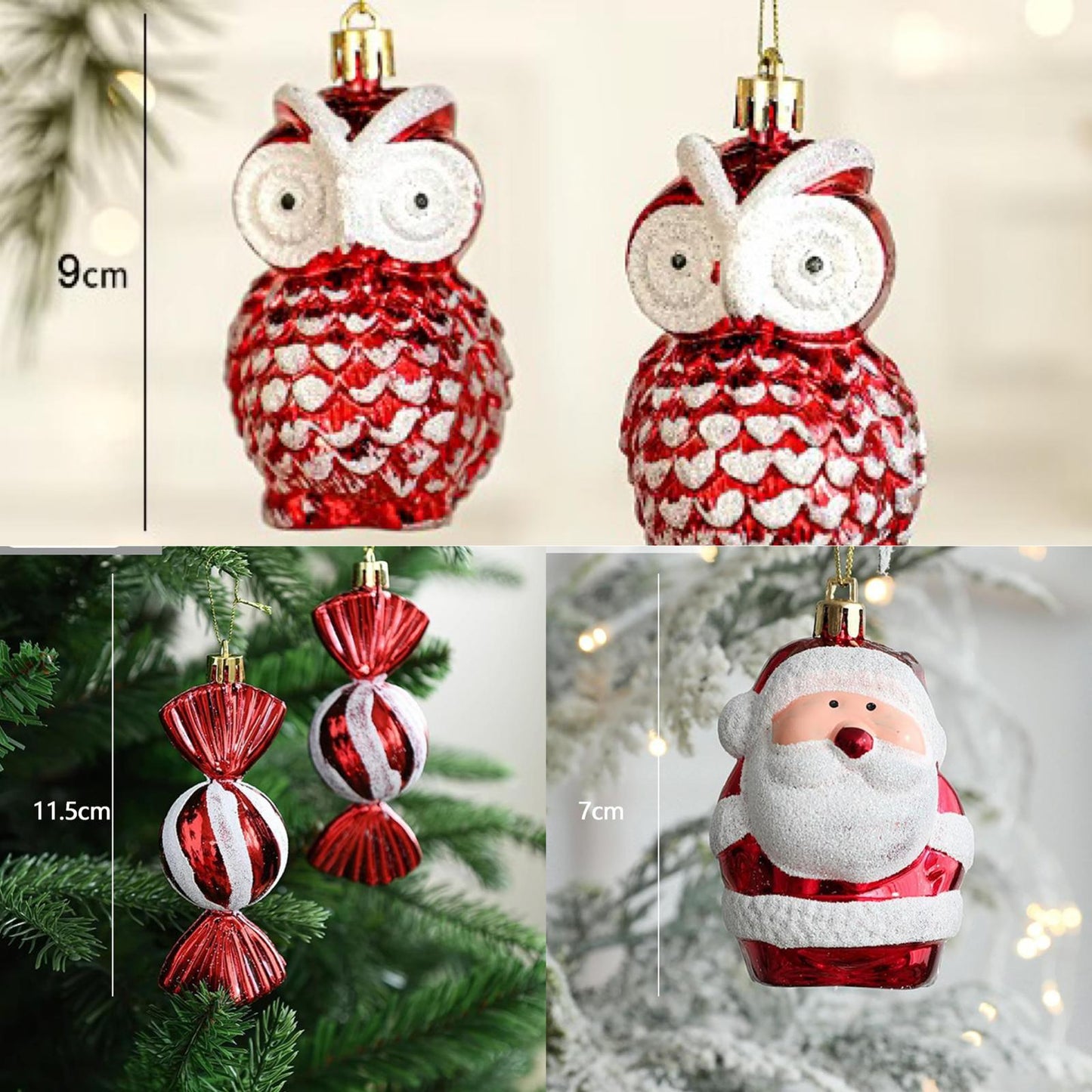 6 Pack 3 variations Lucky Christmas Assorted Ornaments Set