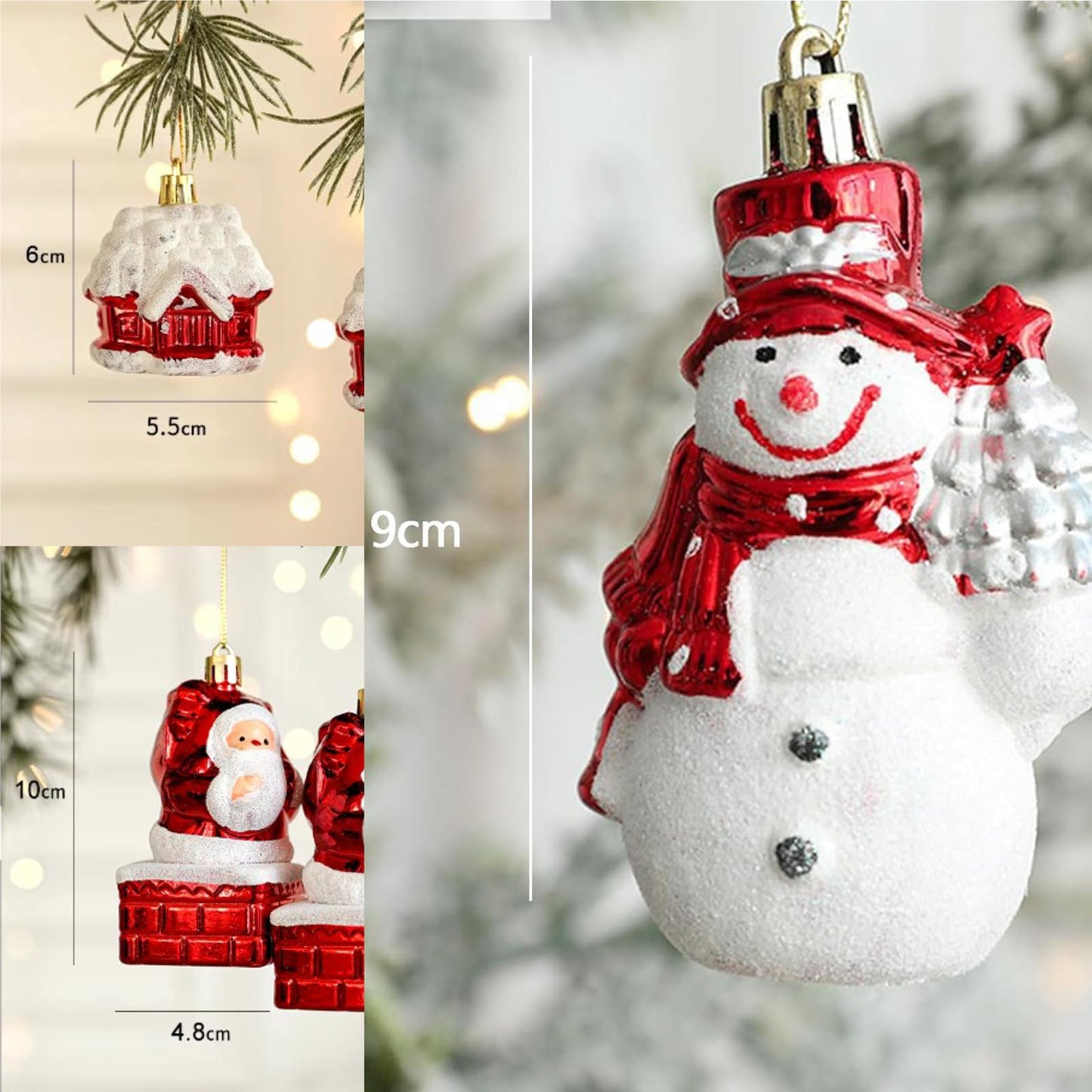 6 Pack 3 variations Lucky Christmas Assorted Ornaments Set