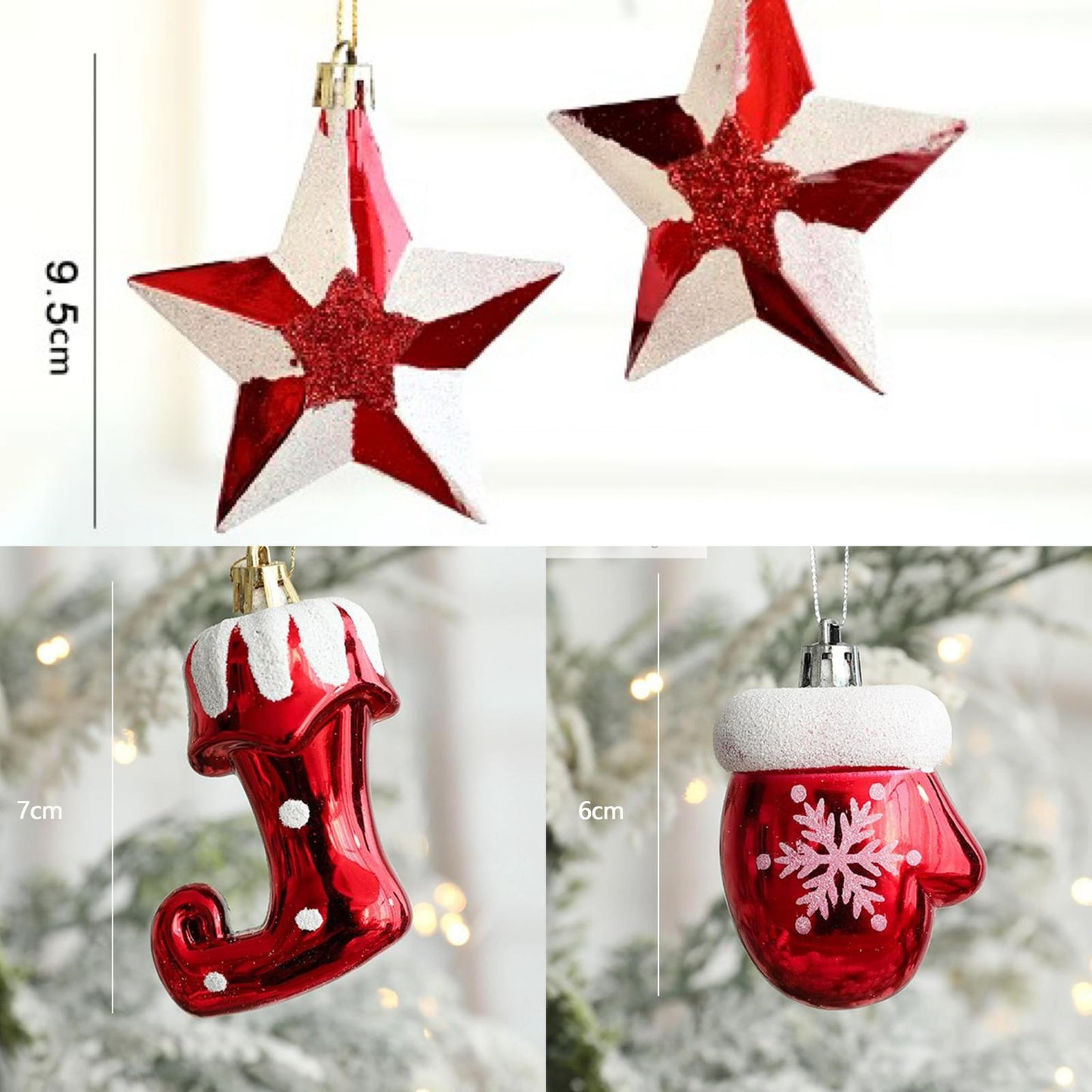 6 Pack 3 variations Lucky Christmas Assorted Ornaments Set