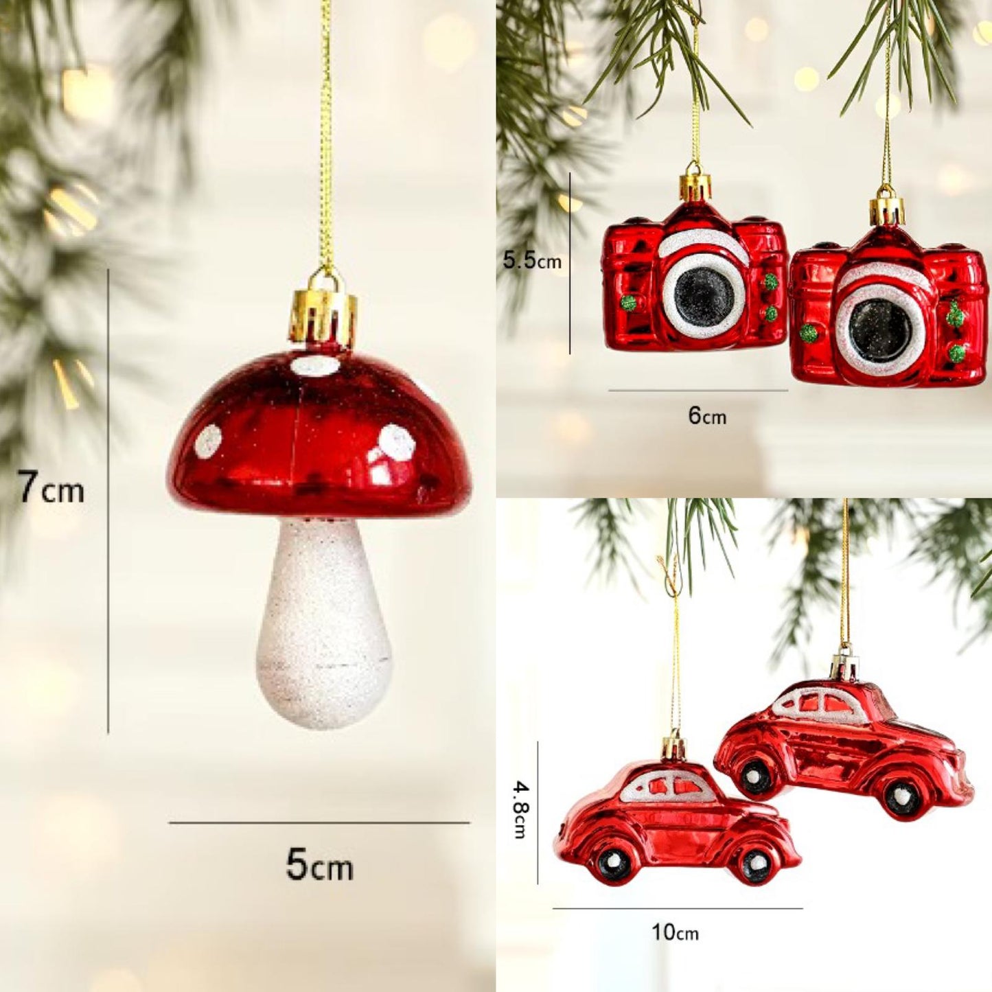 6 Pack 3 variations Lucky Christmas Assorted Ornaments Set