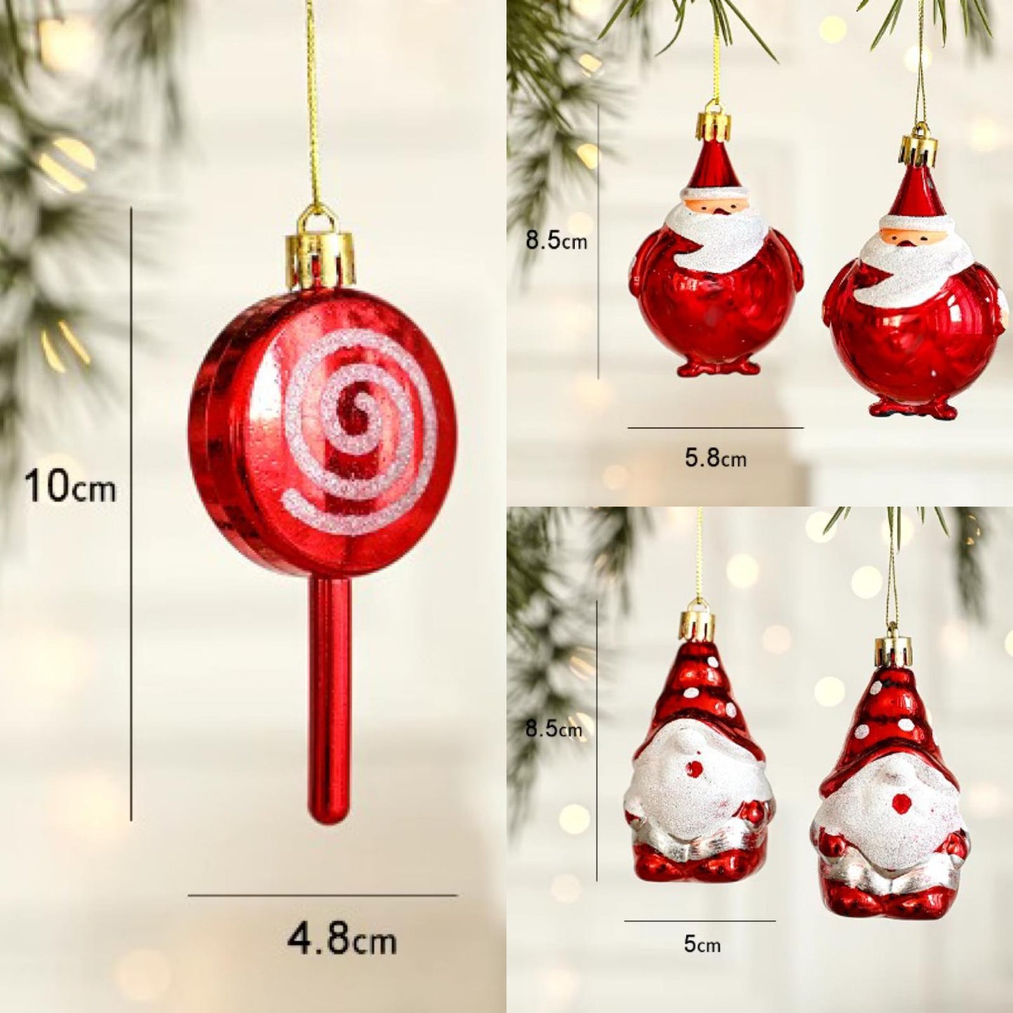 6 Pack 3 variations Lucky Christmas Assorted Ornaments Set