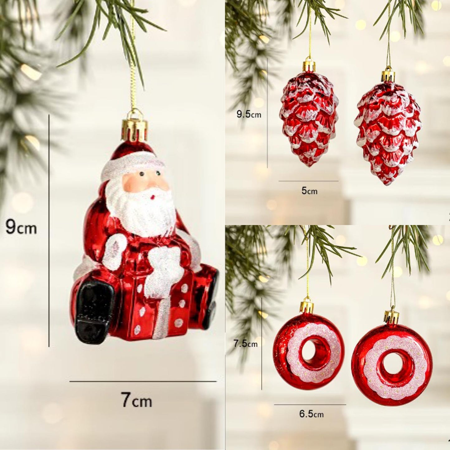 6 Pack 3 variations Lucky Christmas Assorted Ornaments Set