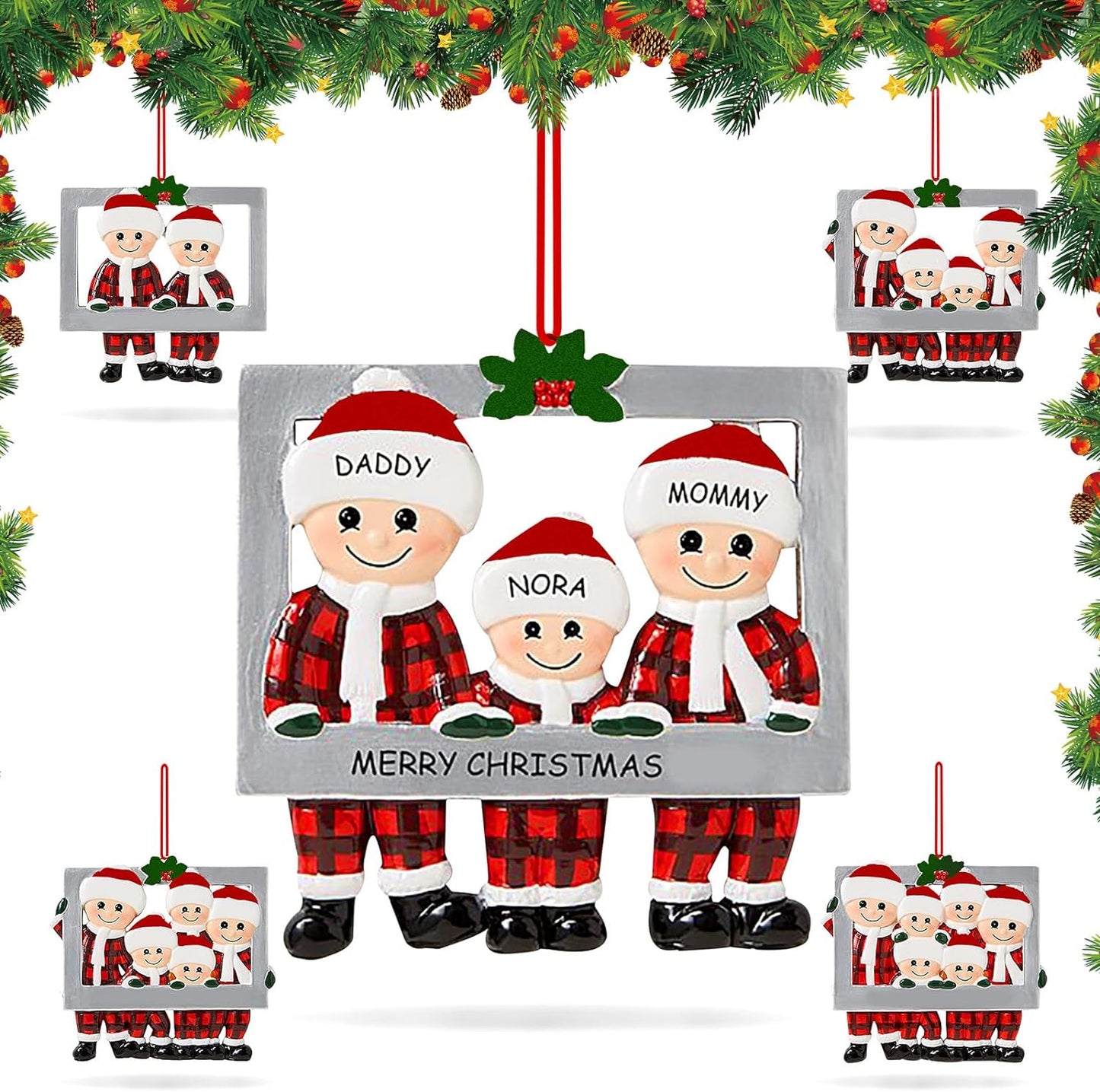 Personalized Family Photo Frame Christmas Ornaments 2024 Family of 2/3/4/5/6