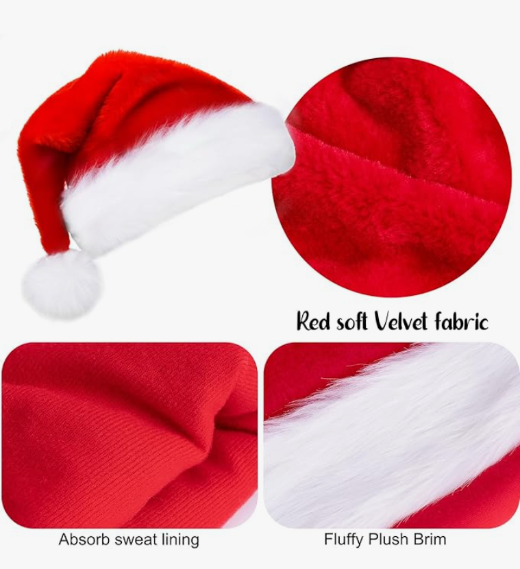 Santa Hat Christmas Hat Men Women: Adult Xmas Holiday Santa Hat - Unisex Comfort Christmas Hats Extra Thicken Classic for Christmas New Year Festive Party Supplies