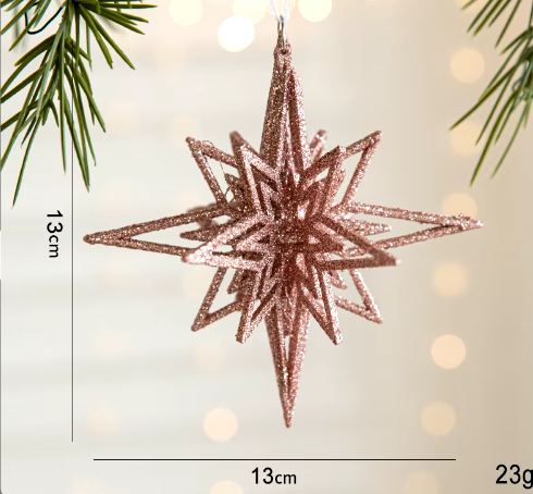 3 pack 3 variations Nordic Glittered Starburst Three-Dimensional Octagonal Star Decorations